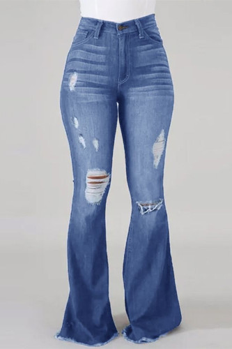 Lichtblauwe modieuze casual effen jeans met grote maten