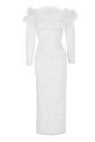 Белые элегантные однотонные лоскутные перья, вышитые бисером, с открытыми плечами, вечернее платье, платья