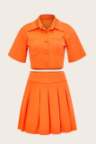 Oranje Mode Toevallig Effen Vouw Kraag Korte Mouw Twee Stukken