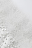 Robes de soirée blanches élégantes en patchwork solide perlant sur l'épaule