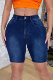 Short en jean skinny taille haute déchiré à la mode décontracté bleu clair