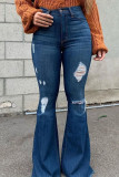 Ljusblå Mode Casual Solid Plus Size jeans