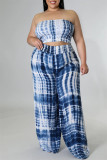 Geel Sexy Casual Print Tie Dye Backless Strapless Plus Size Two Pieces