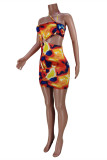 Blue Red Fashion Sexy Print Hollowed Out Backless Halter Strapless Dress Dresses