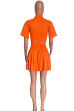 Оранжевый модный повседневный однотонный отложной воротник с коротким рукавом из двух частей
