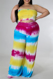 Geel Sexy Casual Print Tie Dye Backless Strapless Plus Size Two Pieces