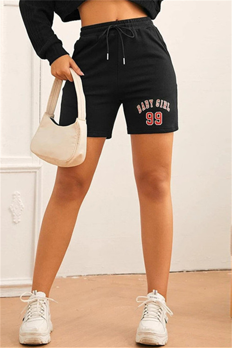 

Black Fashion Casual Print Basic Regular High Waist Shorts