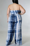Blau Sexy Casual Print Tie Dye Rückenfrei Trägerlos Plus Size Zweiteiler