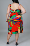 Multicolor Plus Size Fashion Floral Frenulum Spaghetti Strap