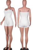 White Casual Solid Patchwork Strapless Sleeveless Two Pieces