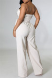 Röd Mode Casual Solid Backless Strapless Vanliga Jumpsuits