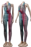 Rozerode sexy print patchwork rugloze V-hals normale jumpsuits