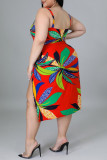 Multicolor Plus Size Fashion Floral Frenulum Spaghetti Strap