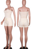 Apricot Casual Solid Patchwork Strapless Sleeveless Two Pieces