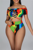 Multicolor Fashion Sexy Print Bandage Backless Swimwears (mit Polsterungen)