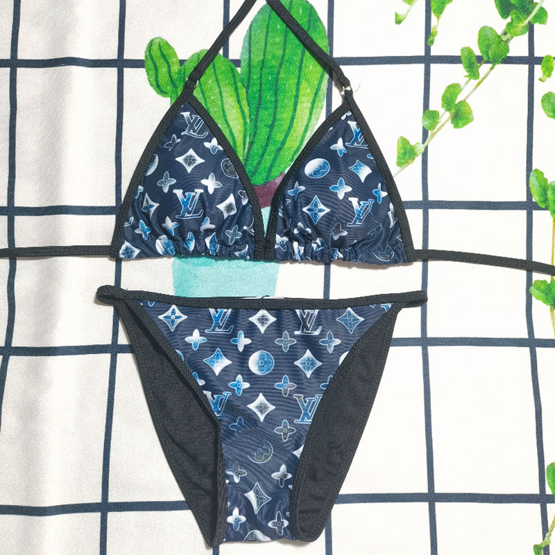 

Blue Fashion Sexy Print Bandage Swimwears