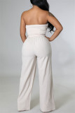 White Fashion Casual Solid Backless Strapless Regular Jumpsuits