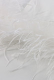 Белые повседневные модные однотонные топы в стиле пэчворк с круглым вырезом и перьями