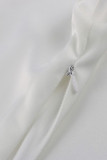 Blusas com decote O em patchwork de penas brancas casuais da moda