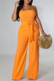 オレンジファッションカジュアルソリッドバックレスストラップレスレギュラージャンプスーツ