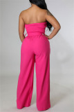Red Fashion Casual Solid Backless Strapless Regular Jumpsuits