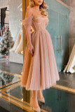 Apricot Sexy Elegant Solid Patchwork Strapless Evening Dress Dresses
