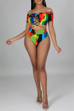 Multicolor Fashion Sexy Print Bandage Backless Swimwears (With Paddings)