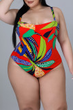 Multicolor Plus Size Fashion Floral Frenulum Spaghetti Strap