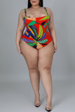 Multicolor Plus Size Fashion Floral Frenulum Spaghetti Strap