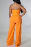 Orange Mode Casual Solid Backless axelbandslösa vanliga Jumpsuits