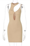 Модное сексуальное однотонное платье цвета хаки с круглым вырезом без рукавов