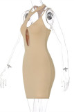 Модное сексуальное однотонное платье цвета хаки с круглым вырезом без рукавов