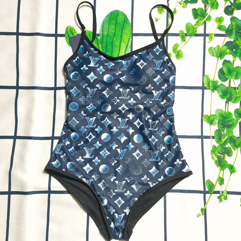 

Blue Fashion Sexy Print Backless Swimwears