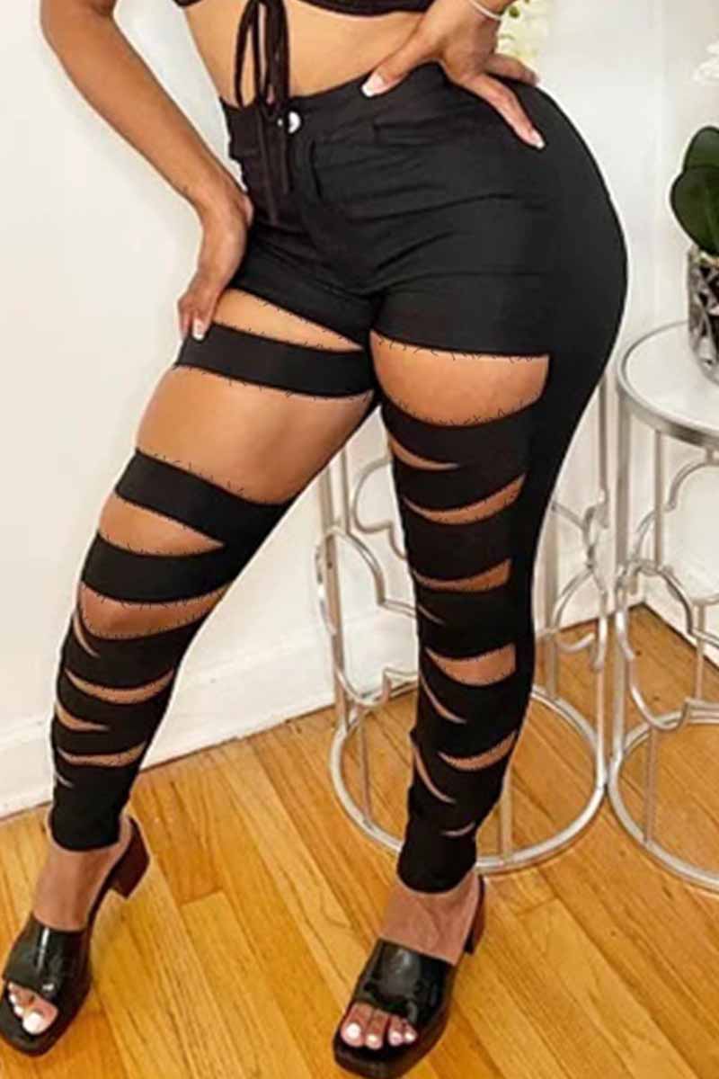 

Black Fashion Casual Solid Ripped High Waist Skinny Denim Jeans