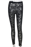Pantalones de lápiz de cintura alta flacos transparentes de patchwork sexy de moda negro