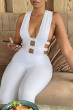 Witte sexy effen uitgeholde patchwork asymmetrische kraag reguliere jumpsuits