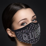 Svart Silver Mode Casual Letter Hot Drill Mask