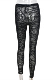Black Fashion Sexy Patchwork See-through Skinny High Waist Pencil Trousers