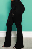 Zwarte mode casual effen gescheurde hoge taille regular denim jeans