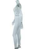 Vita sexiga solida urholkade lapptäcken asymmetrisk krage vanliga jumpsuits