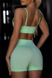 White Casual Sportswear Solid Backless Vest Shorts Two Piece Set