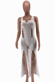 White Sexy Solid Hollowed Out Spaghetti Strap Skinny Jumpsuits