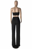 Black Sexy Casual Solid Bandage Backless Strapless Sleeveless Two Pieces