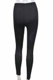 Black Fashion Sexy Solid Lace Patchwork See-through Skinny High Waist Pencil Trousers