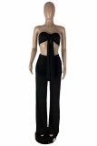 Black Sexy Casual Solid Bandage Backless Strapless Sleeveless Two Pieces