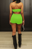 Fluorescent Green Sexy Solid Patchwork Halter Sleeveless Two Pieces