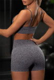 Rose Red Casual Sportswear Solid Backless Vest Shorts Two Piece Set