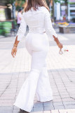 Jeans de mezclilla regulares de cintura alta rasgados sólidos casuales de moda blanco