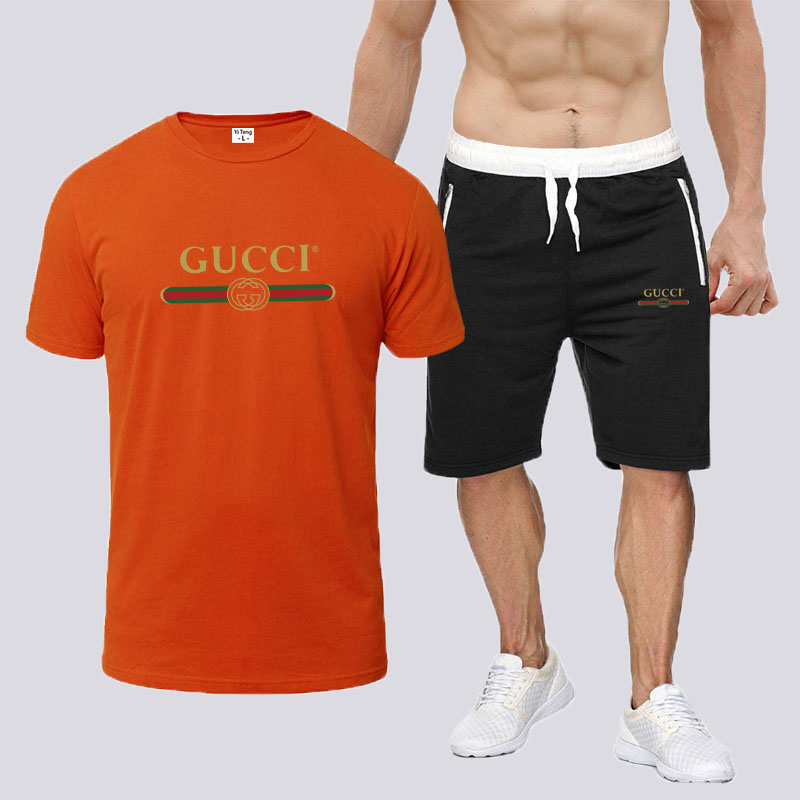 

Orange Fashion Casual Print Letter O Neck Short Sleeve Two Pieces