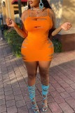 Vestido sin mangas con correa de espagueti rasgada sólida de talla grande sexy de moda naranja